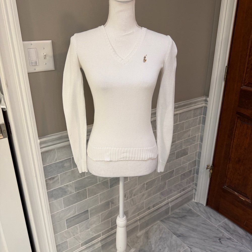 Ralph Lauren White V-Neck Sweater